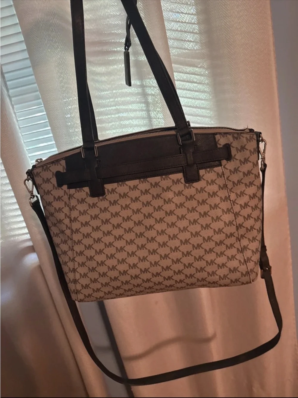 Michael Kors Gray MK Signature Tote with Black Trim and Silver Hardware